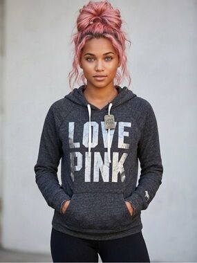 🩶🤍 Victoria's Secret PINK 'LOVE PINK’ Hoodie 🤍🩶